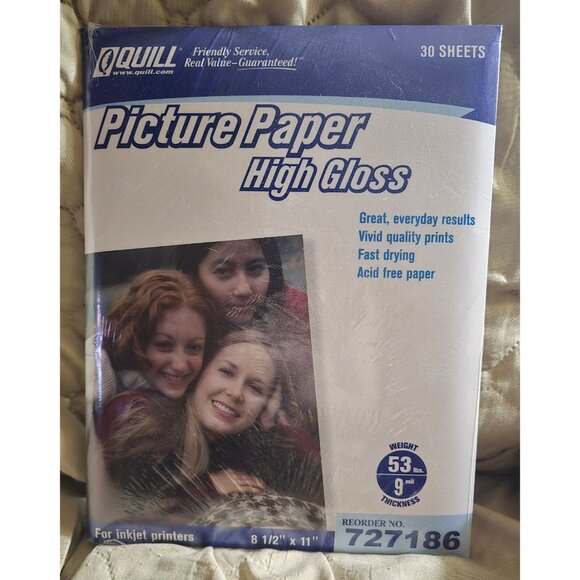 1 Pack Of Quill Picture Paper High Gloss 30 Sheets 8 1/2 X 11 Ink Jet Printer - Picture 1 of 2